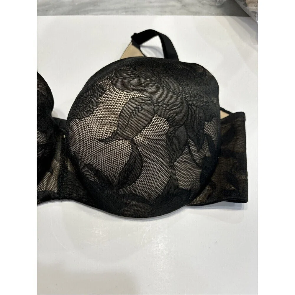Cacique Womens Bra Sz 42DDD Black Lace Lightly Lined Balconette Underwire